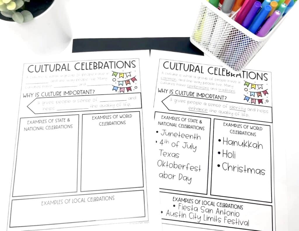 Cultural Celebrations guided notes social studies lessons