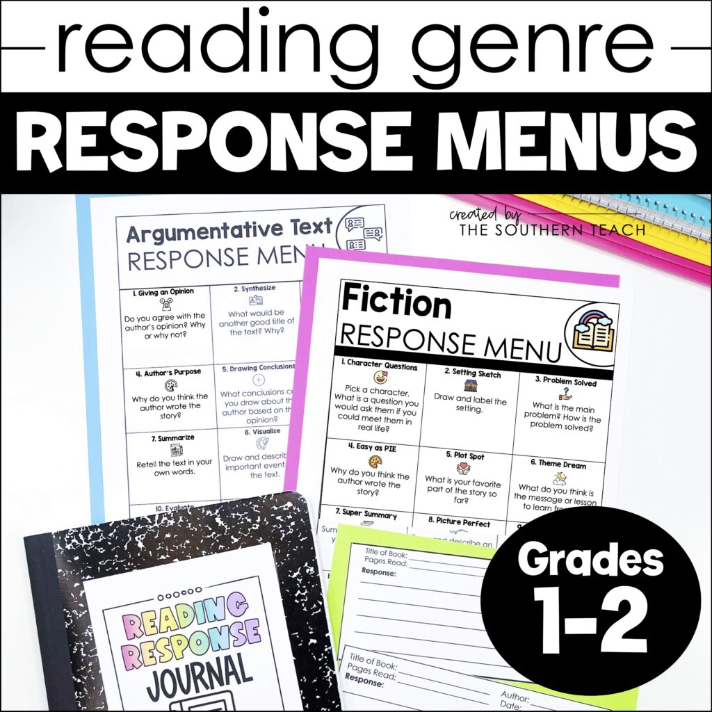 Reading response menus Grades 1-2