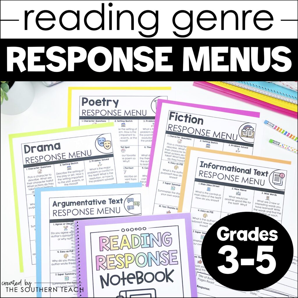 Reading Response Menus Grades 3-5