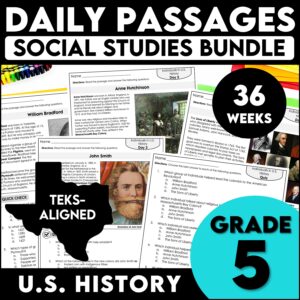 5th Grade Social Studies U.S History Worksheets & Daily Passages for the Year
