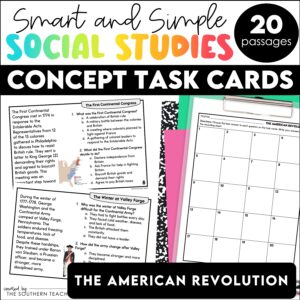 American Revolution Task Card Review Activities Social Studies Passage Worksheet